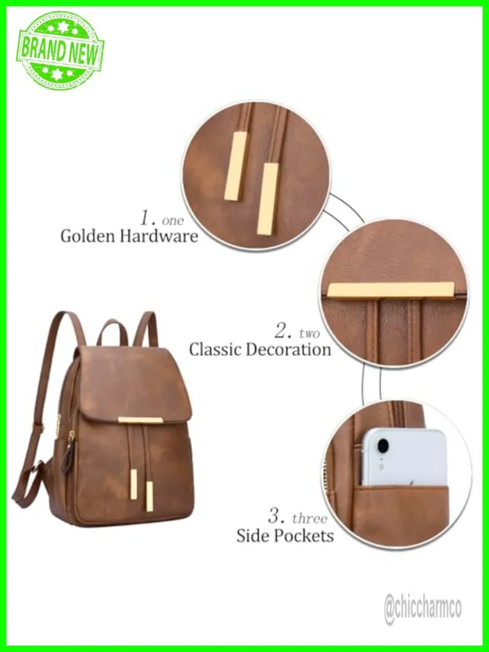 Faux Leather Fashion Backpack Purse with Adjustable Straps and Pockets